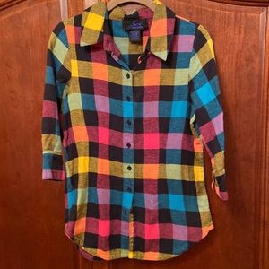 Jack BB Dakota size small colorful plaid button down rainbow 60s 70s vib…